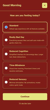 TearOff app screenshot showing the morning capacity check