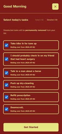 TearOff app screenshot showing the task list from yesterday