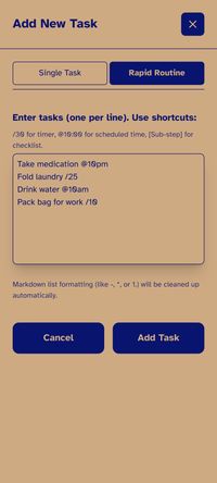 TearOff app screenshot showing the rapid routine creation screen