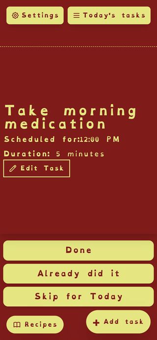 Reduced Sensory mode interface with high contrast duo-tone colors and OpenDyslexic font