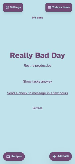 Really Bad Day mode interface displaying the rest screen